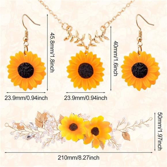 OIIKI Sunflower Bridal Kit, Wedding Sunflower Headband Bridal Sunflower Necklace main image 4